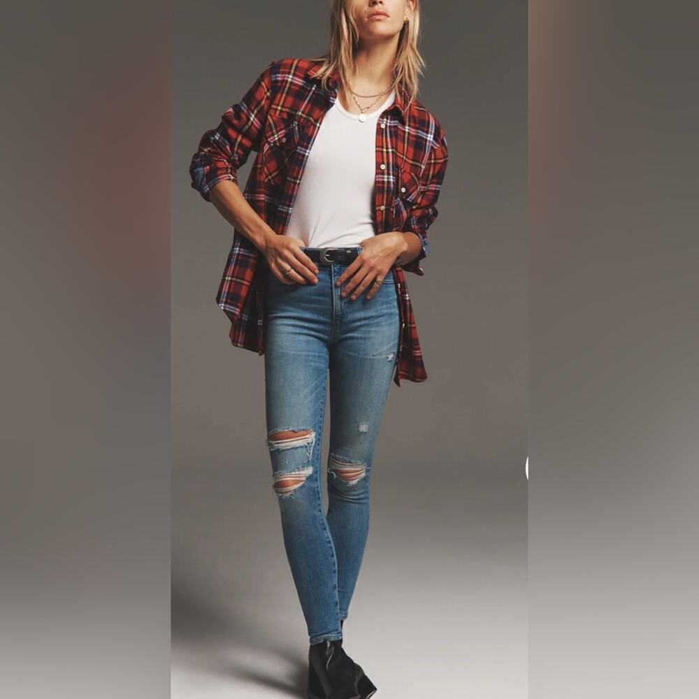 Joe’s Jeans Unisex The Shirt Long Sleeve in Brushed Red Flannel Mens M Womens L